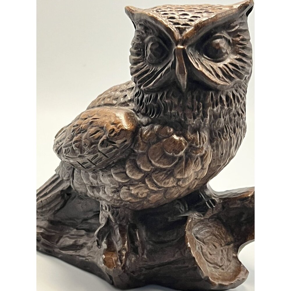 1989 Red Mill Owl on a Log Collectible Made With Pecan Shells 5” X 5” Perfect